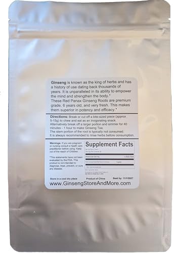Red Panax Ginseng 1-16oz | 6 Year Old Whole Roots | Korean Red Ginseng | Premium Grade, Very Large | High Ginsenosides for Energy