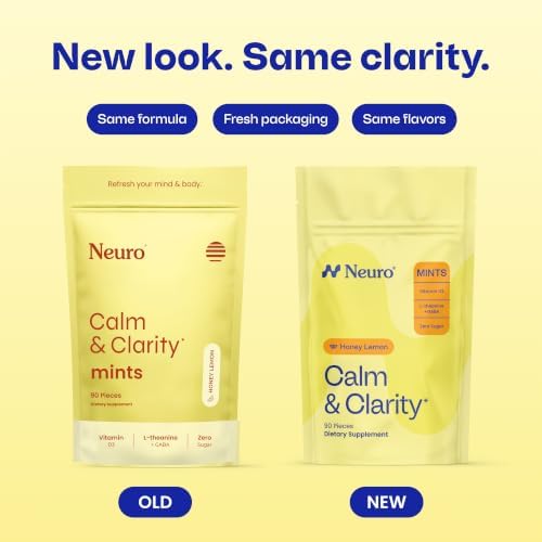 Neuro Calm & Clarity Mints - GABA L-Theanine Stress Supplement with Vitamin D3 - Non-Drowsy, Functional Calming Mints for Mood