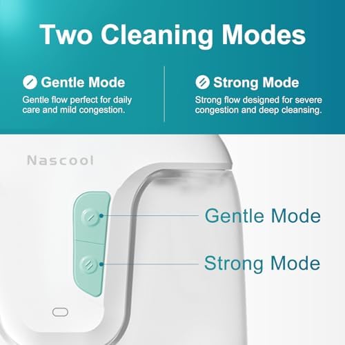 Nascool Electric Nasal Irrigation System with 50 Salt Packets Nose Cleaner | 2 Modes Sinus Rinse Machine with Self-Cleaning Cap, Rotatable Nozzle Base