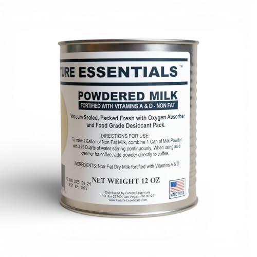 Future Essentials Canned Instant Nonfat Dry Milk Powder – 20-Year Shelf Life Non Fat Dry Powdered Milk with Vitamins A & D – Ideal for Emergency