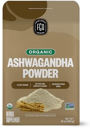FGO Organic Ashwagandha Root Powder, 16oz Resealable Bulk Bag, Non-GMO, Indian Ginseng, Withania Somnifera, Sourced from India (Pack of 1)