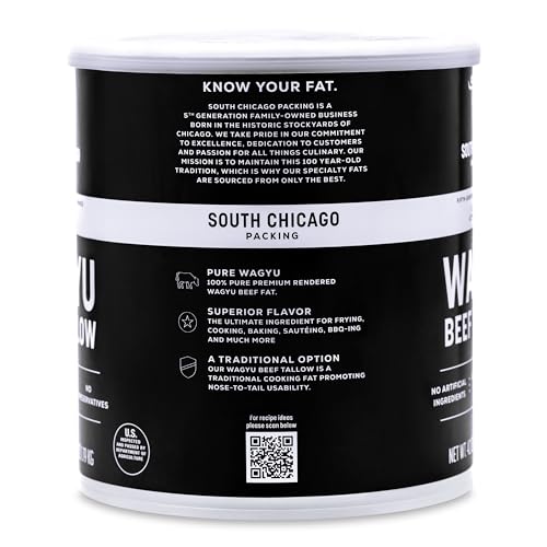 South Chicago Packing 100% Pure Wagyu Beef Tallow, 42 Ounces – Paleo & Keto Friendly Cooking Fat for Searing, Sautéing & Frying