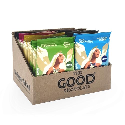THE GOOD CHOCOLATE - Keto Chocolate Variety Pack with Zero Sugar & Lower Net Carb Snack - Keto Chocolate Bars offer Lower Calorie chocolate Candy - keto Snacks Low Carb - 6 Flavors, 12 Square Pack