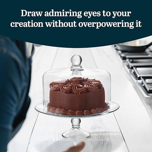 Libbey Selene 6-in-1 Domed Cake Stand, Unique Space Saving Glass Cake Stand with Dome, Multi-Purpose Dip Bowl To Serve Snacks and More