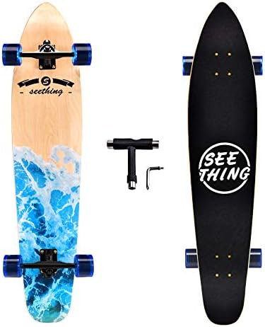 seething 42 Inch Longboard Skateboard Complete Cruiser Pintail, The Original Artisan Maple Skateboard Cruiser Pintail for Cruising, Carving