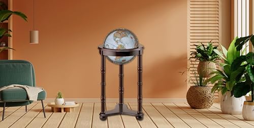 Lancaster Floor Globe by Replogle - Cherry Wood Stand & Blue Ocean Globe with USA Cartography & Mountain Relief