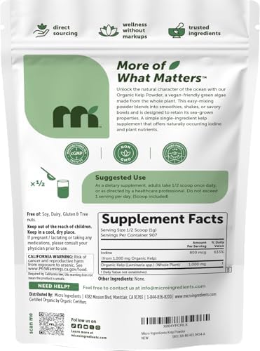 Micro Ingredients Organic Kelp Powder, 2 lb | Whole Plant Sea | Easy to Mix | Long-Lasting Supply for Smoothies, Soups