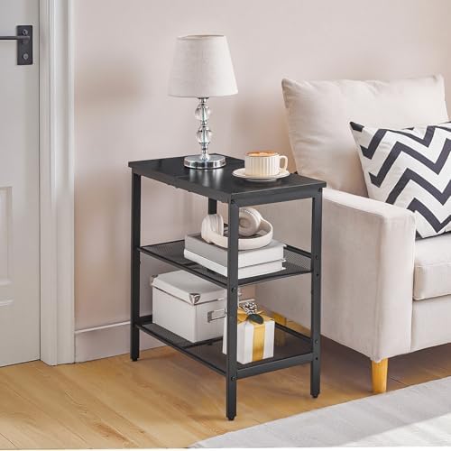 HOOBRO End Table, 3-Tier Narrow Side Table, Nightstand with 2 Flat or Slant Adjustable Shelves for Small Spaces, Hallway, Living Room, Bedroom, Sturdy