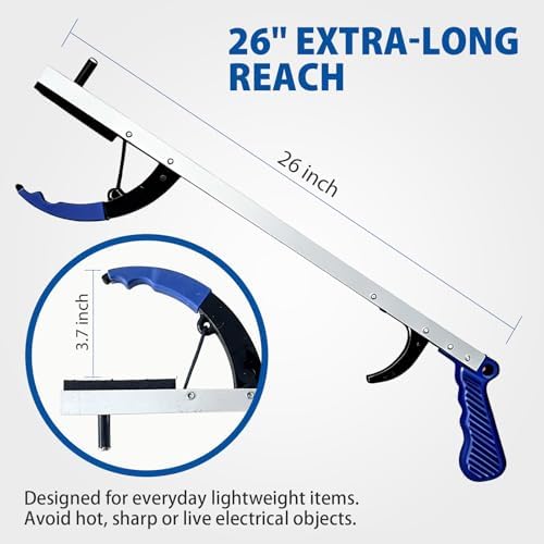 Blue Jay 26" Reacher Grabber Tool for Seniors - Lightweight Trash Picker Upper & Pick Up Stick with Magnetic Tip - Long Reach Mobility Aid for Wheelchair & Surgery Recovery