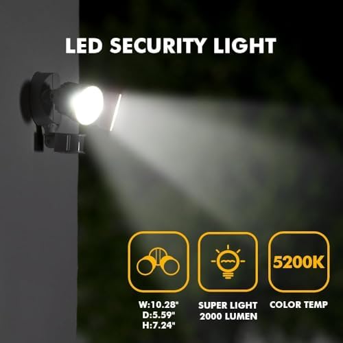LUTEC Shrimp P6221B-PIR24 2000 Lumen 18 Watt 26 LED Motion Activated Integrated Dual-Head Floodlight Outdoor, IP54 Waterproof Exterior Security Wall Light for Patio, Garden, Yard-Black