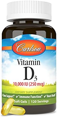 Carlson Vitamin D3 10000 IU (250 mcg), Bone Health, 120 Softgels | Muscle Health; Cholecalciferol; Vitamin D Supplements; Vitamin D3 Soft Gels