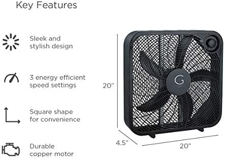 Genesis 20" Box Fan, 3 Settings, Max Cooling Technology, Carry Handle, Black (G20BOX-BLK)
