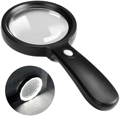 JMH Magnifying Glass with Light, 3X Handheld Large Magnifying Glass 12 LED Illuminated Lighted Magnifier for Macular Degeneration, Seniors Reading