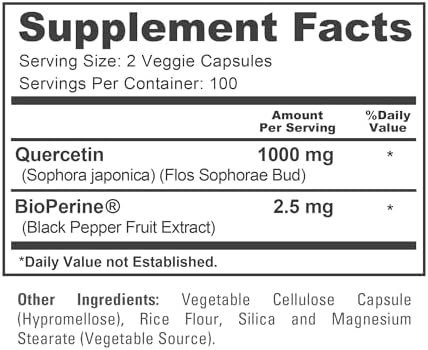 NusaPure Quercetin, Non-GMO, Vegan, 1000mg, 200 Veg Capsules - 100 Servings | Plant Based Formula, Sophora Japonica & BioPerine, Suitable for Adults