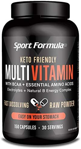 Sport Formula Daily Keto Superfood Multivitamin BCAA Amino Acid Powder Capsules for Men and Women. Won't Upset Your Stomach: Natural Vitamin B