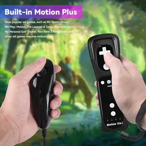 TechKen 2 Pack Wii Controllers with Wii Motion Plus Inside | Shock Wii Nunchuk Controller | Compatible Nintendo Wii, Motion Plus Wii Controller