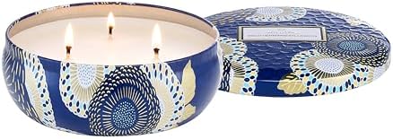 Voluspa Santal Vanille, 3 Wick Tin Candle, 12 oz, 40 Hour Burn Time, Coconut Wax for Clean Burning, Handcrafted in the USA