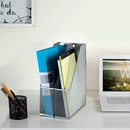 MyGift Wire Mesh Wall Mounted or Freestanding Document Rack, Magazine and File Holder, Set of 2, Black