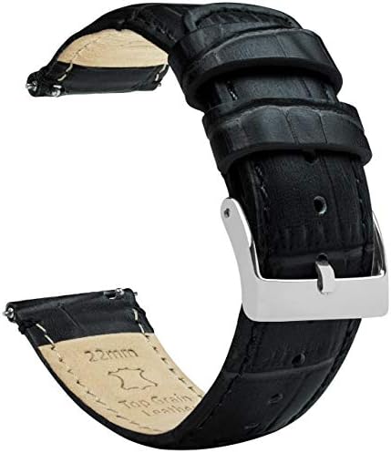 BARTON WATCH BANDS, 20mm Black - Long - Alligator Grain - Quick Release Leather Watch Bands