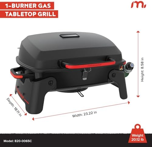 Megamaster Tabletop 1 Burner Gas Grill, Foldable Legs with Warming Rack