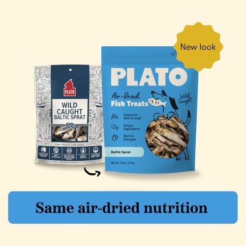 PLATO Single Ingredient Wild-Caught Baltic Sprat Dog Treats, Air-Dried Whole Fish, Omega-Rich Skin & Coat Support, 3 oz