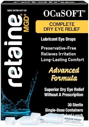 OCuSOFT Retaine MGD Ophthalmic Emulsion - Complete Dry Eye Relief - Soothes Red & Irritated Eyes - 30 Count Preservative-Free Single-Use Containers