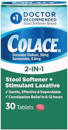 Colace 2-in-1 Stool Softener Plus Stimulant Laxative Tablets, 60 Count