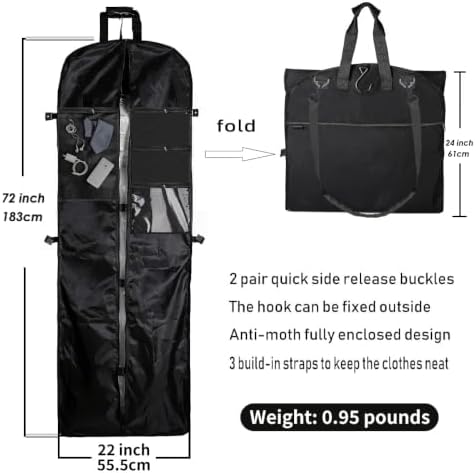 72" Tri-Fold Wedding Garment Bag for Long Dress & Gown,Hanging Travel Carry on Storage bag for Men Women