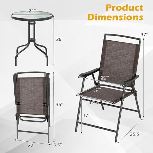 S AFSTAR 3-Piece Bistro Set, Patio Furniture Set for Outdoor Poolside Balcony Garden Yard, 28" H Outdoor Round Table and 2-Pack Folding Chairs