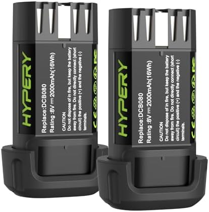 2-Pack 8V 2000mAh Li-ion Replacement Battery with Higher Safety and Longer Runtime - Compatible with Dewalt DCB080, DW4390, DCF680N1