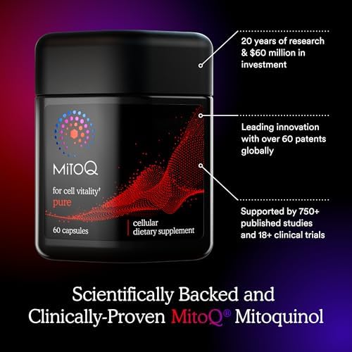 MitoQ Pure Advanced Mitochondria Supplement - Superior Bioavailability to CoQ10 - Patented Vitality Supplement for Sustained Energy, Heart Health, Metabolic Support, and Healthy Aging (60 Capsules)