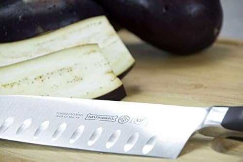Mundial 5100 Series 7-Inch Granton Edge Santoku Knife with Black Handle, Ideal Knife for Meat and Vegetables, Precise Cuts for Julienning Thin Slices