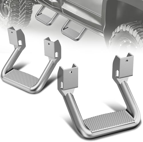 Auto Dynasty 1 Inch Universal Side Step with Mounting Brackets | Aluminum Step Rails Side Hoop Steps for Pickups & Trucks, Silver Powder Coated
