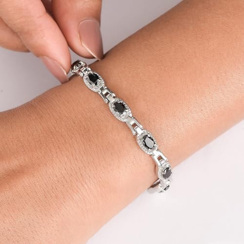 Black Cubic ZirconiaBracelet in Stainless Steel 6.50 In