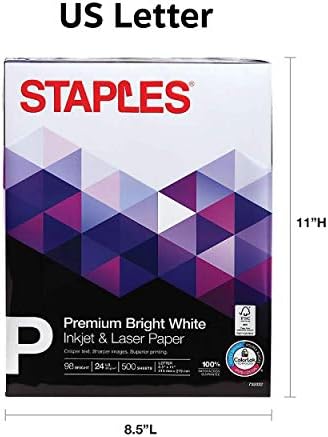 Staples Laser Paper 8.5 x 11 Inch 28 lb 98 Bright High‑Quality Prints, 500 Sheets | Heavyweight paper for crisp, professional prints in laser printers and copiers.