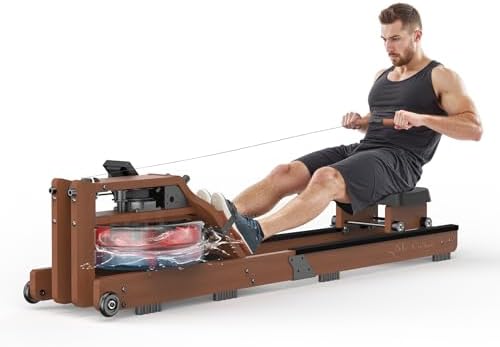 Water Rowing Machine for Home, Rower Machine 400LBS Weight Capacity with Dedicated Monitor & Comfortable Seat, Bluetooth APP
