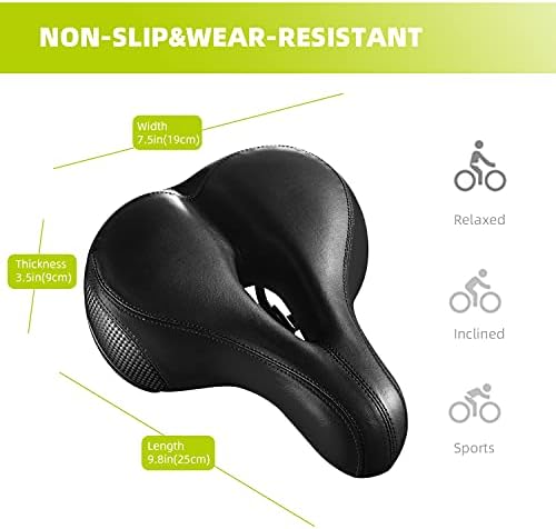 Bike Seat, Most Comfortable Bicycle Seat Dual Shock Absorbing Memory Foam Waterproof Bicycle Saddle Bike Seat Replacement with Refective Tape