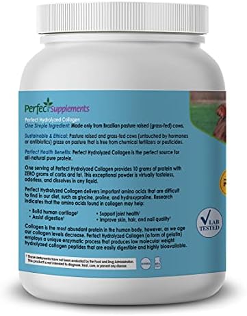 Perfect Supplements – Unflavored Hydrolyzed Collagen Powder for Men and Women - Collagen Peptides - Mix in Hot Cold Liquids, Grass Fed, Easy Absorption, 660 Grams