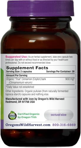 Oregon's Wild Harvest Organic True Cinnamon Ceylon 120 Count Vegan Capsules