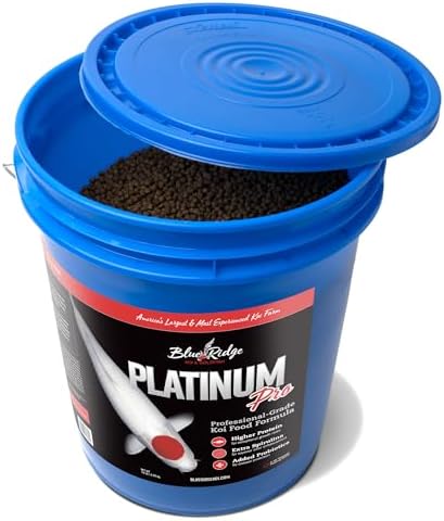 Blue Ridge Koi Platinum Pro 41% Protein Fish Food, 3/16" Pellets, 4.5 lb | Floats, softens fast; Spirulina & Canthaxanthin color support; probiotic-enriched; warm-season formula