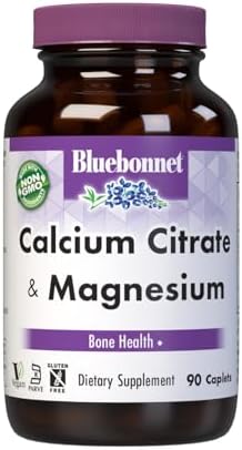 BlueBonnet Calcium Citrate Plus Magnesium Caplets, 90 Count | Bone Health; Non-GMO, Vegan, Kosher Certified, Gluten-Free, Soy-Free, Dairy-Free