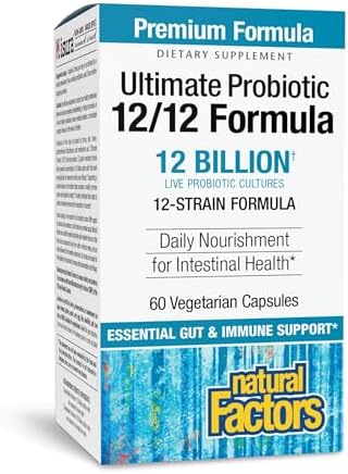 Natural Factors Ultimate Probiotic 12/12 Formula - Digestive Health Support Supplement with Probiotics - Immunity & Gut Health Support Supplement - 120 Vegetarian Capsules (120 Servings)