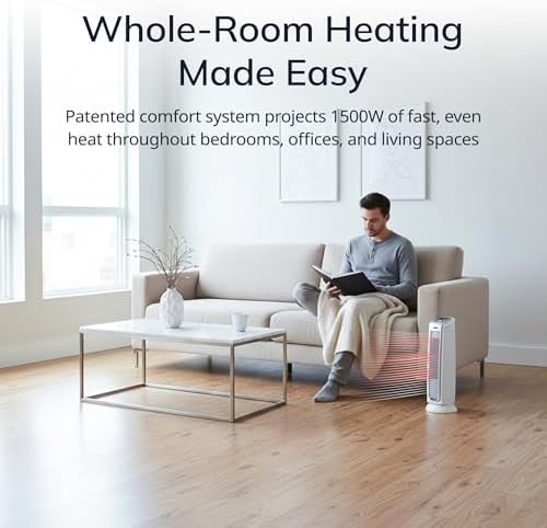 Lasko Oscillating Ceramic Tower Space Heater for Home with Overheat Protection, Timer, 22.5 Inches, Silver, 1500W, 5775 | For Home, Thermostat