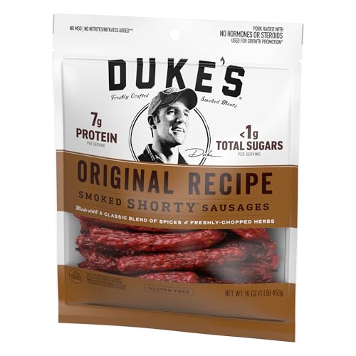 Duke's Pork Original Smoked Shorty Sausages, 7g Protein Per Serving, 4 oz. (Pack of 8)
