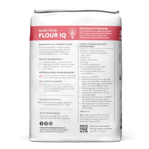 King Arthur 100% Organic All-Purpose Flour, Unbleached, 2 lb (Pack of 1) - Non-GMO Project Verified, No Preservatives