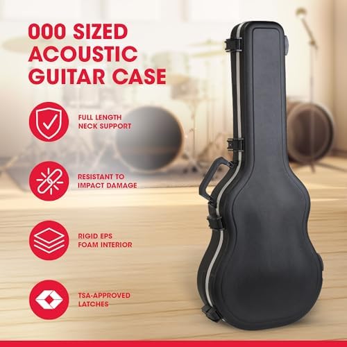 SKB Hardshell Travel Case for Martin 000 Acoustic Guitars, Molded In Bumpers for Protection, Plush Lined Interior and TSA Latches