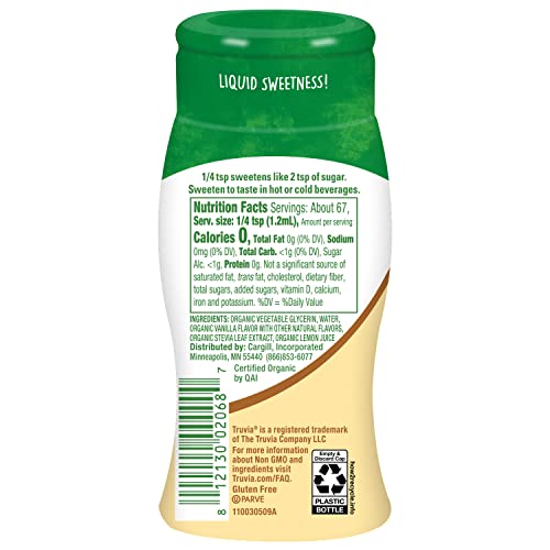 Truvia Organic Zero-Calorie Liquid Stevia Sweetener, 2.7 fluid ounce bottle, Vanilla flavor