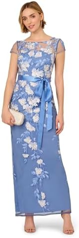 Adrianna Papell Cascading Floral Embroidered Long Column Gown