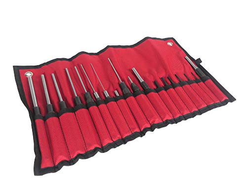 Taytools 466125 18 Piece Roll Pin Punch Set with 8 Inch Long and 4 Inch Short Pins, Includes Sizes 1/16 Through 3/8 Inch