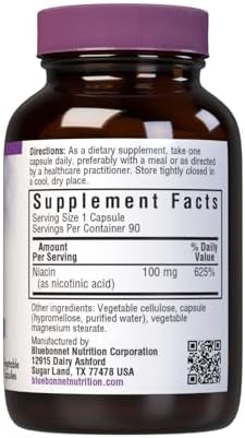 Bluebonnet Niacin 100mg Vitamin B3 Nicotinic Acid - Heart Health Support for Women & Men* - Non-GMO, Vegan, Kosher, Gluten-Free, Soy-Free